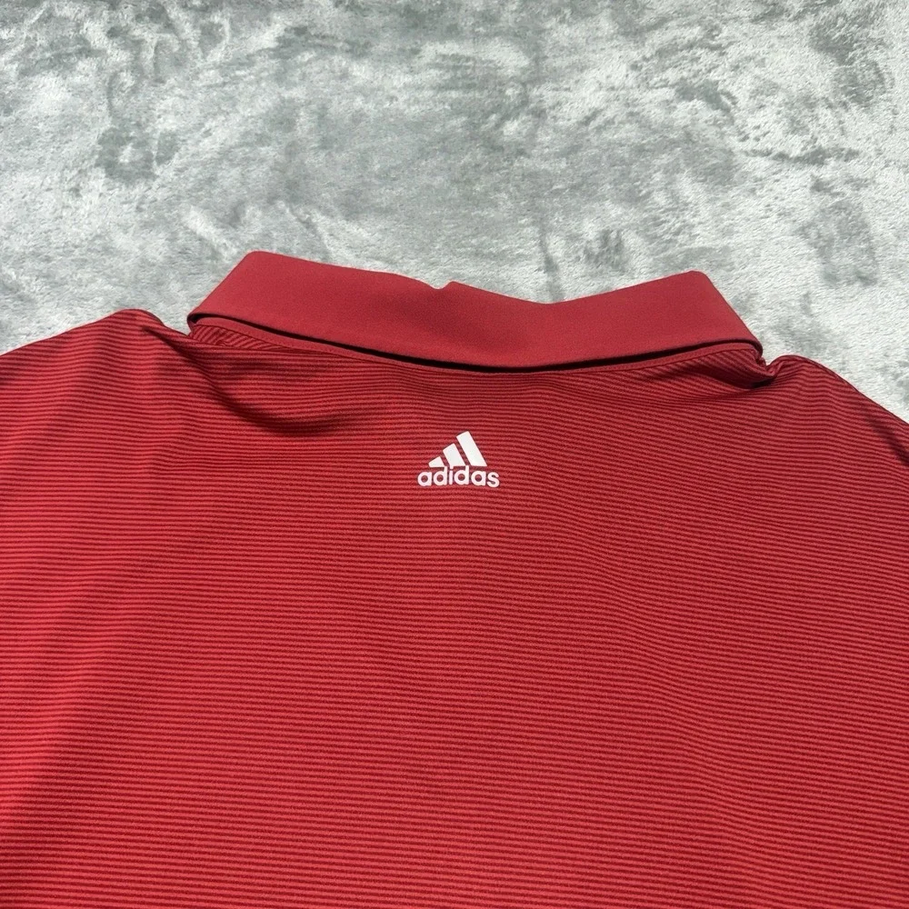 Adidas‎ Golf Polo Shirt Men's 2XL Red Striped Short Sleeve Activewear